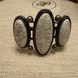 Plunder Design Jewelry Winston Cream Oval Antique Bronze Hinged Bangle Bracelets